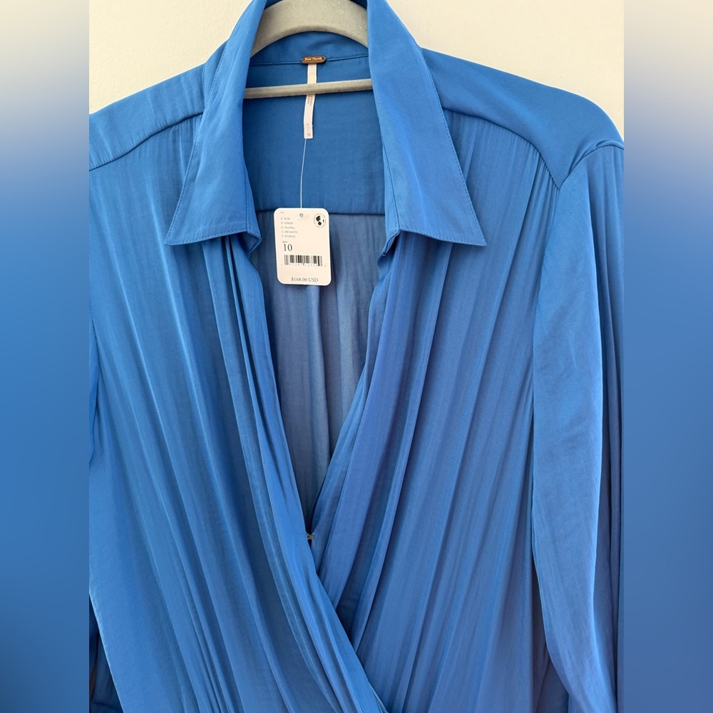 Free People Aida Collared Long Sleeve Silky Maxi Dress NWT 10 - Picture 6 of 8